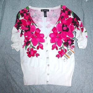 NEW Floral V Neck Cardigan Women's Size Small